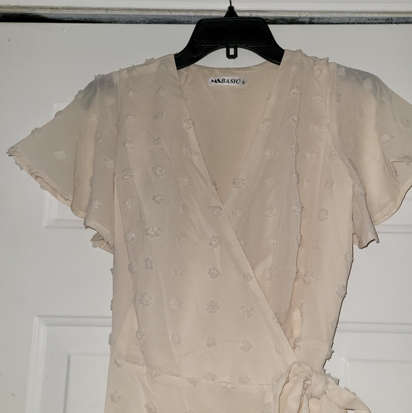 Pretty MS BASIC Womens Summer Wrap Dress~V Neck~Flutter Sleeve~Swiss Dot~Ruffles - Picture 5 of 7